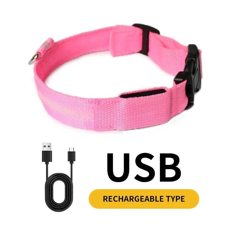 Custom Waterproof Flashing Light Up Reflective Pet Collar, Adjustable Recharge, Luxury LED Dog Luminous Collar, Dog Para Perro